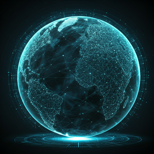 Cybernetic glowing earth and data networks